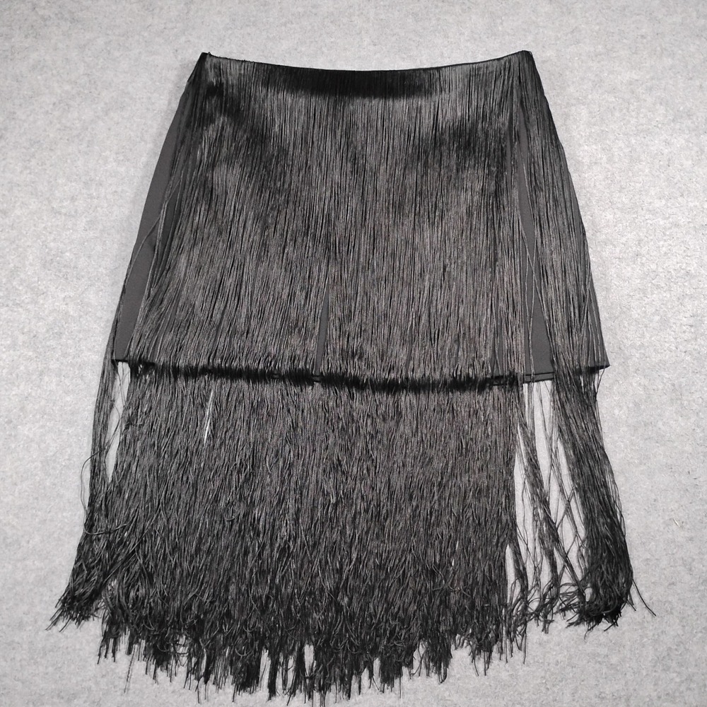 Trina Turk Women's Black Perlite Fringe Layered Statement Mini Skirt Size 8